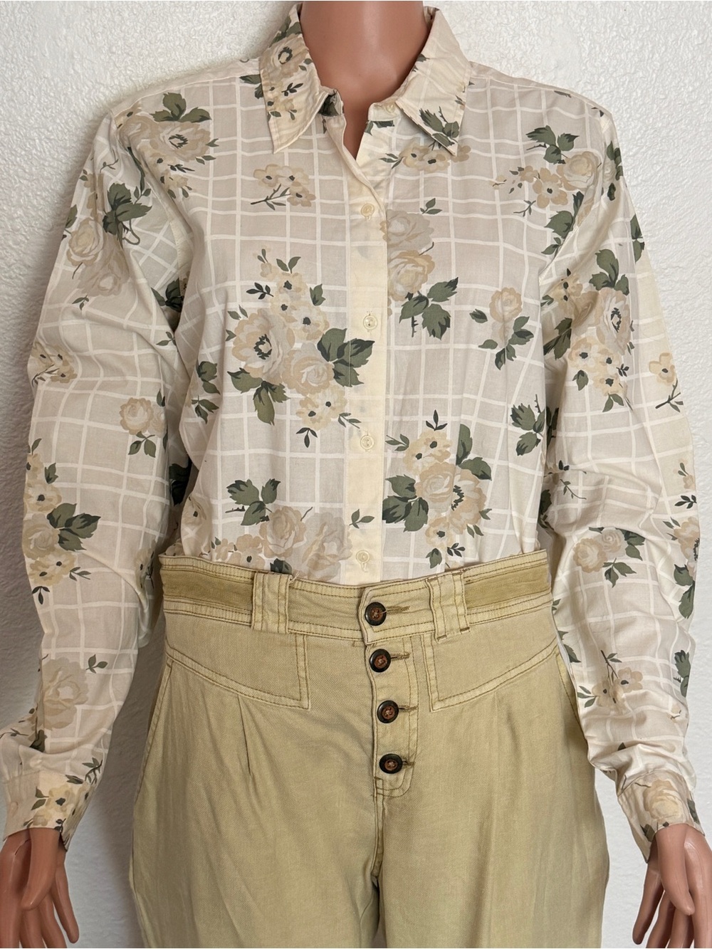 Vintage Cherokee Floral Plaid Cotton Button Down Shirt